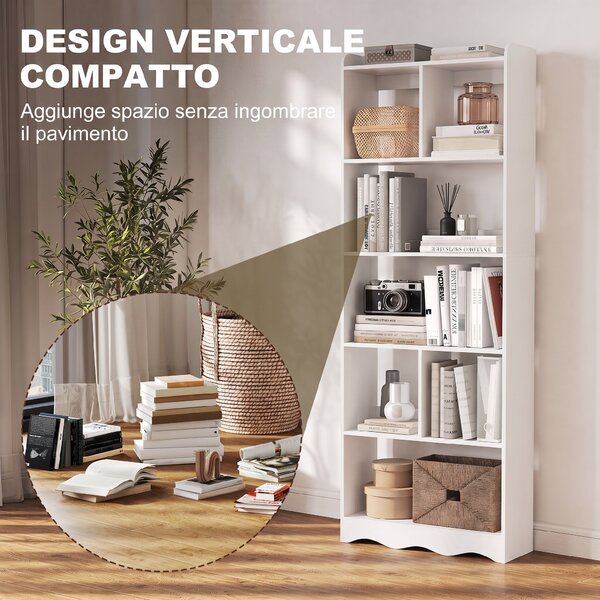 HOMCOM Libreria con Mensole Aperte Divise, 6 Ripiani, Bianca | Aosom Italy