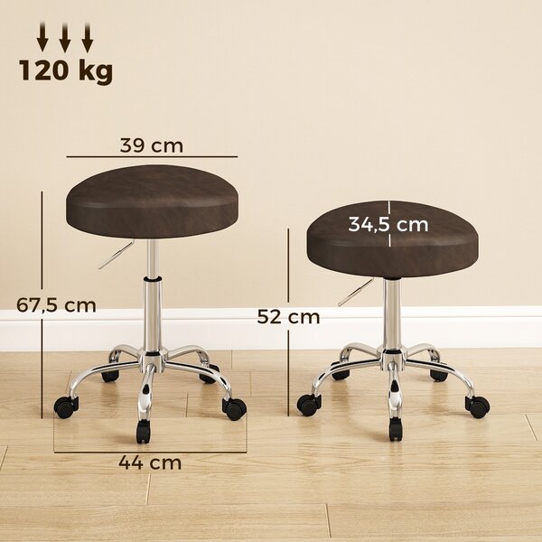HOMCOM Sgabello Girevole a 360° con Altezza Regolabile, in Finta Pelle, Capacità 120 kg, 39x34.5x52-67.5 cm, Marrone | Aosom Italy