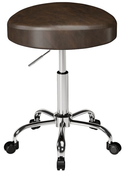 HOMCOM Sgabello Girevole a 360° con Altezza Regolabile, in Finta Pelle, Capacità 120 kg, 39x34.5x52-67.5 cm, Marrone | Aosom Italy