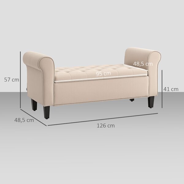HOMCOM Panca Fondo Letto in Tessuto Vellutato con Spazio Portaoggetti e Braccioli, 126x48.5x57 cm, Beige | Aosom Italy