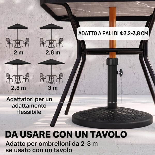 Outsunny Base per Ombrellone di 14kg per Pali da Ø32-38 mm, Metallo e Cemento, Ø46 cm, Nero