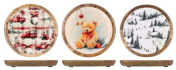 Piatto decorativo rotondo in legno Ø 20 cm