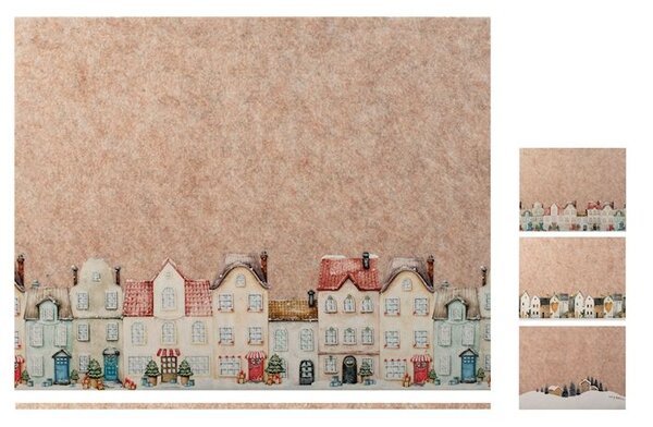 Tovaglietta rettangolare in feltro, decoro case 45 × 35 cm