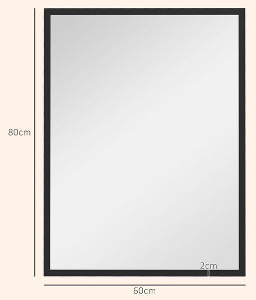 HOMCOM Specchio da Parete Rettangolare con Ganci, in Vetro e MDF, 60x80 cm, Nero|Aosom