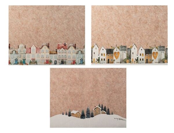 Tovaglietta rettangolare in feltro, decoro case 45 × 35 cm