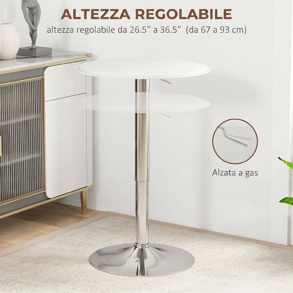 HOMCOM Tavolo Bar Rotondo Ø63 cm, Regolabile in Altezza 67-93cm con Struttura in Metallo, Piano Girevole 360°, per Cucina Sala da Pranzo, Bianco | Aosom Italy
