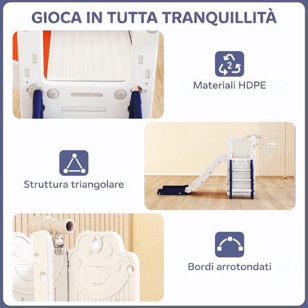 AIYAPLAY Set Scivolo per Bambini 5 in 1 con Canestro, Scaletta, Telescopio e Contenitori, Età 1-3 Anni, Blu scuro | Aosom Italy