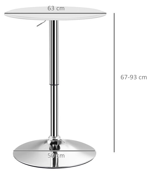 HOMCOM Tavolo Bar Rotondo Ø63 cm, Regolabile in Altezza 67-93cm con Struttura in Metallo, Piano Girevole 360°, per Cucina Sala da Pranzo, Bianco | Aosom Italy