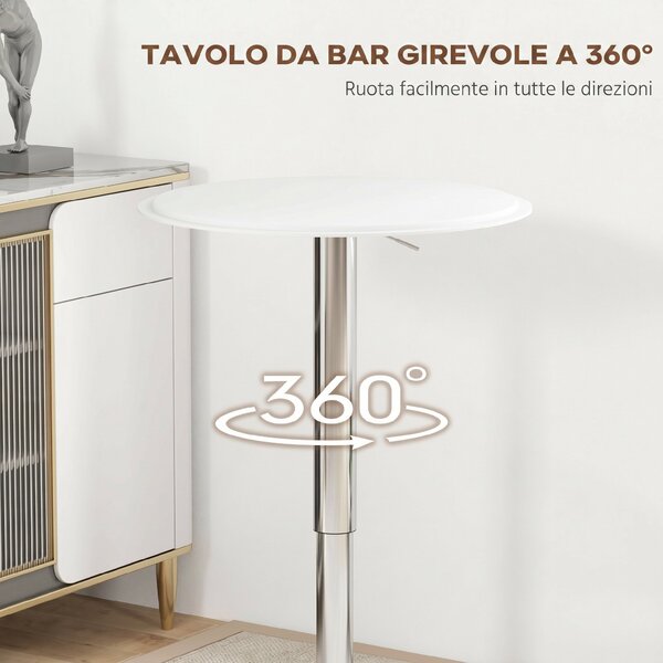 HOMCOM Tavolo Bar Rotondo Ø63 cm, Regolabile in Altezza 67-93cm con Struttura in Metallo, Piano Girevole 360°, per Cucina Sala da Pranzo, Bianco | Aosom Italy