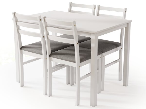 Set TORINO tavolo + 4 sedie Bianco/Grigio Chiaro (tessuto Sawana 21) – SET IN LEGNO PER CUCINA/SALA DA PRANZO