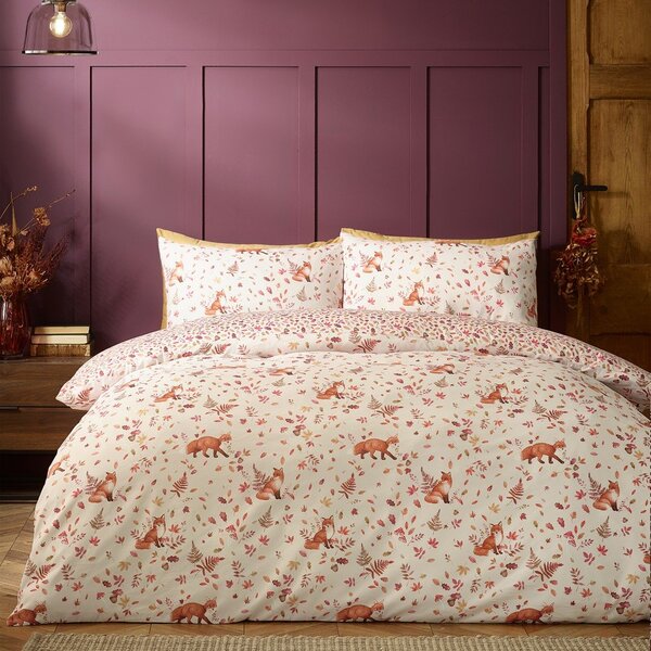Set copripiumino e federa arancione e beige per letto matrimoniale 200x200 cm Woodland Fox – Catherine Lansfield