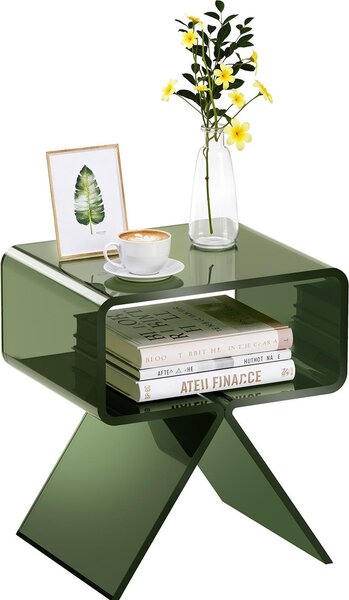 Tavolino in acrilico - Comodino/tavolino da salotto - Trasparente con ripiano - Rettangolare - Dimensioni 30 x 39,1 x 43 cm - Design moderno - Verde