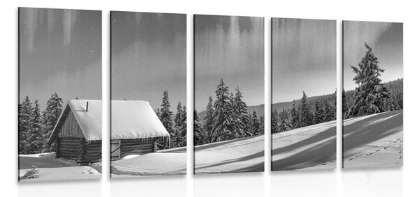 Quadri in 5 parti paesaggio invernale da sogno in bianco e nero