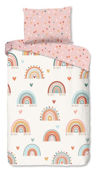 Set copripiumino e federa da bambini rosa/beige in cotone per letto singolo 140x200 cm Louie – Good Morning