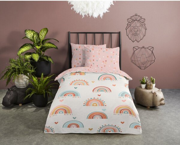 Set copripiumino e federa da bambini rosa/beige in cotone per letto singolo 140x200 cm Louie – Good Morning