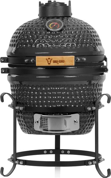 BBQ-Toro Kamado Grill a carbonella Ø 32 cm "HAIIRO" con griglia e termometro, grigio