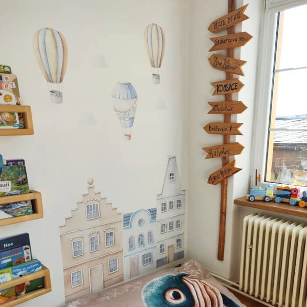 Casette blu, adesivi per la camera dei bambini con mongolfiere