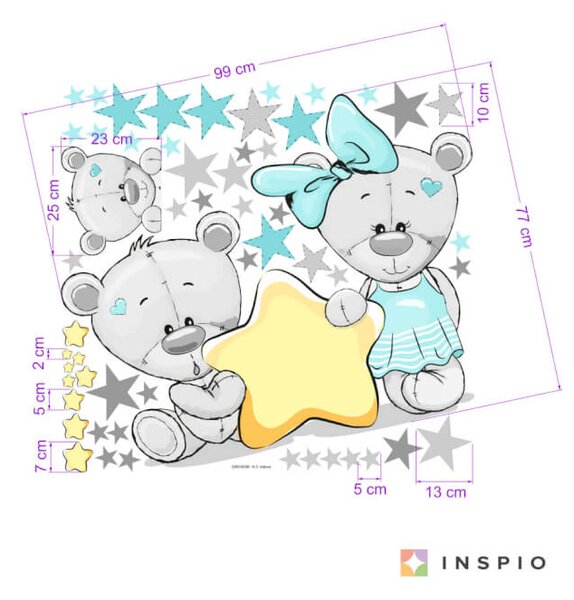 Adesivo per bambina - Orsetto con nome e stelle