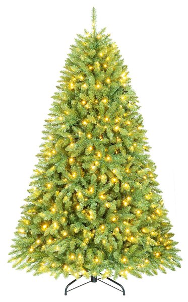Costway Albero di natale decorazione natalizia innevata base in metallo incrociata, Albero di natale artificiale preilluminato con 600 luci led 183 cm
