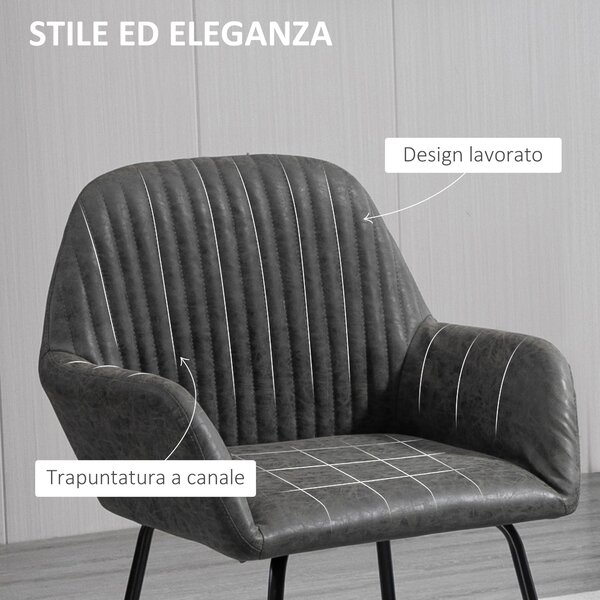 HOMCOM Set 2 Sedie Moderne per Sala da Pranzo, Cucina o Soggiorno, Sedie Imbottite in Similpelle Grigia 60x56.5x85 cm | Aosom Italy