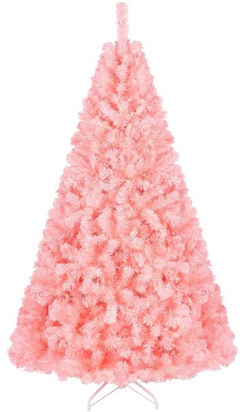 Costway Albero di natale artificiale con 250 luci led per casa ufficio e negozio, Decorazione natalizia pre-illuminato con 910 rami fitti foglie in pvc Rosa