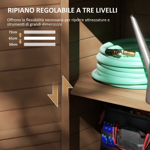 Outsunny Armadio da Giardino in Legno con Ripiano Regolabile e Catenaccio, 75x56x117cm, Marrone|Aosom