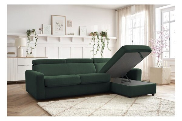 Divano angolare in verde scuro allungabile (con composizione variabile) Monaco – Bobochic Paris
