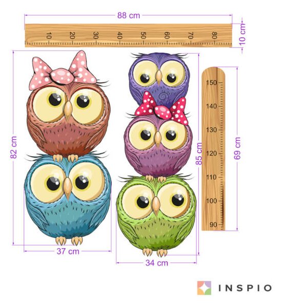 Piccoli gufetti - Metro da parete 150 cm