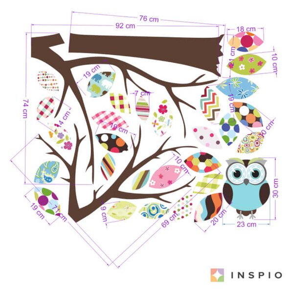 Adesivo da parete - L'albero con foglie colorate e il gufetto