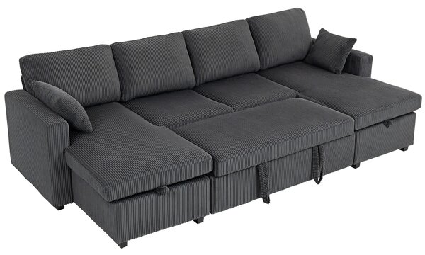 HOMCOM Divano Letto Angolare 282 cm Estraibile con Doppie Chaise Longue Contenitore, Grigio Scuro | Aosom Italy