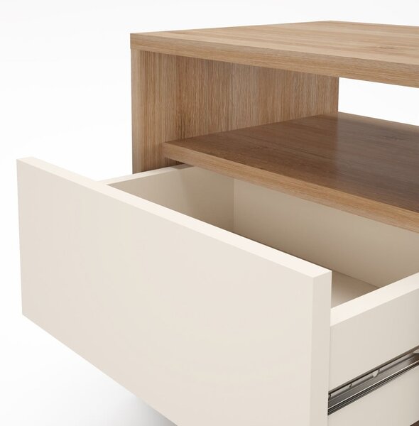 Comodino color crema/di colore naturale con effetto rovere Dennis – Marckeric