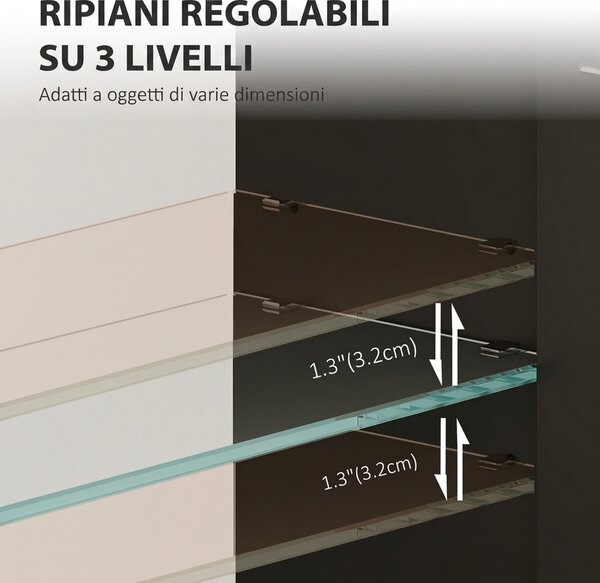 HOMCOM Armadietto Bagno da Parete in Legno con 3 Ripiani Regolabili in Vetro su 3 Livelli, 40x15x55 cm, Nero | Aosom Italy