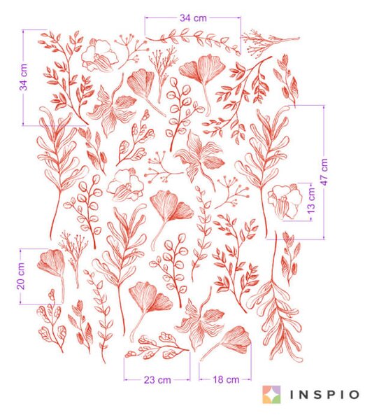 Adesivo vegetale - motivo naturale di fiori e foglie in rosso