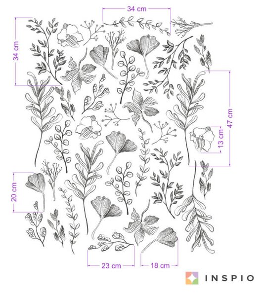 Adesivo con fiori e foglie in un elegante design in bianco e nero