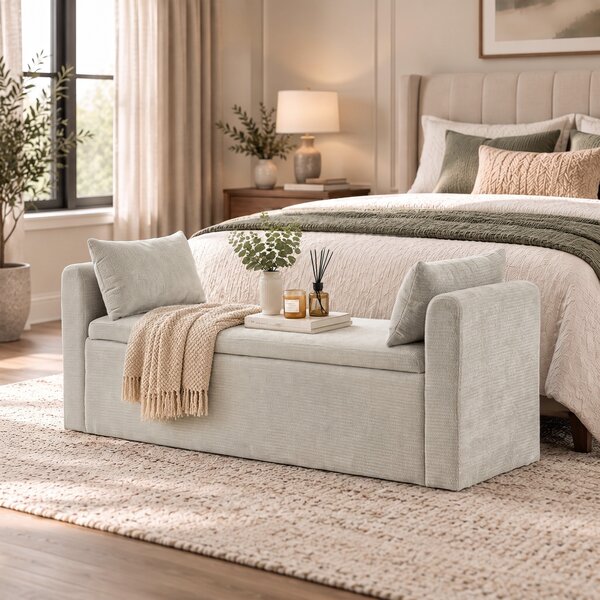 HOMCOM Cassapanca Pouf Contenitore Poggiapiedi Grande 137x45x51cm, Seduta Imbottita 2 Posti, 220kg, Beige | Aosom Italy