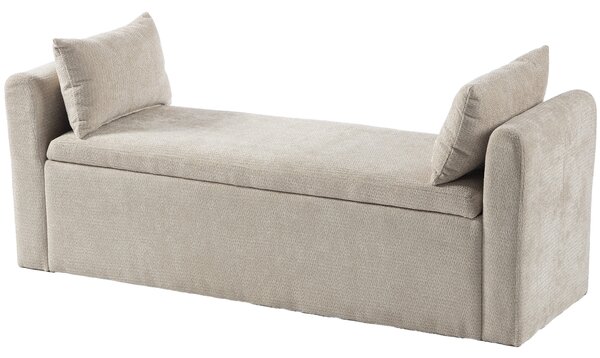 HOMCOM Cassapanca Pouf Contenitore Poggiapiedi Grande 137x45x51cm, Seduta Imbottita 2 Posti, 220kg, Beige | Aosom Italy