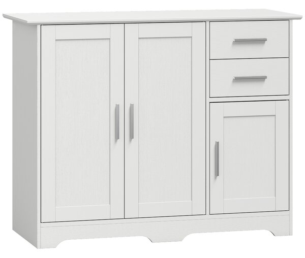 HOMCOM Credenza Cucina, Mobile Cucina con 2 Cassetti e 2 Armadietti, 3 Ante, per Soggiorno, 100x40x78 cm, Bianco | Aosom Italy