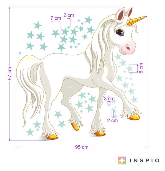 Autoadesivo dell´unicorno e stelle colore menta