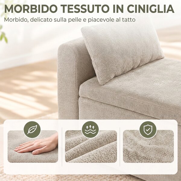 HOMCOM Cassapanca Pouf Contenitore Poggiapiedi Grande 137x45x51cm, Seduta Imbottita 2 Posti, 220kg, Beige | Aosom Italy