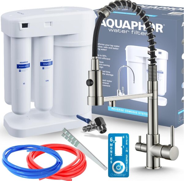 Rubinetto da cucina a 3 vie Ari Morion con doccetta estraibile, acciaio inox, beccuccio girevole, collegamento filtro acqua, monocomando