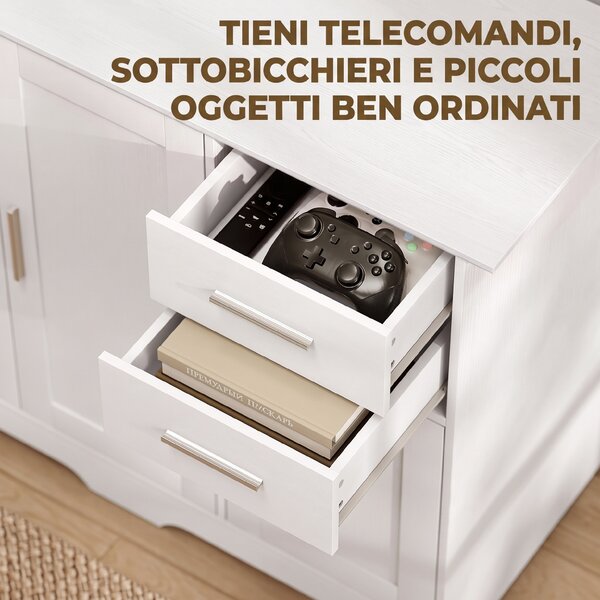 HOMCOM Credenza Cucina, Mobile Cucina con 2 Cassetti e 2 Armadietti, 3 Ante, per Soggiorno, 100x40x78 cm, Bianco | Aosom Italy