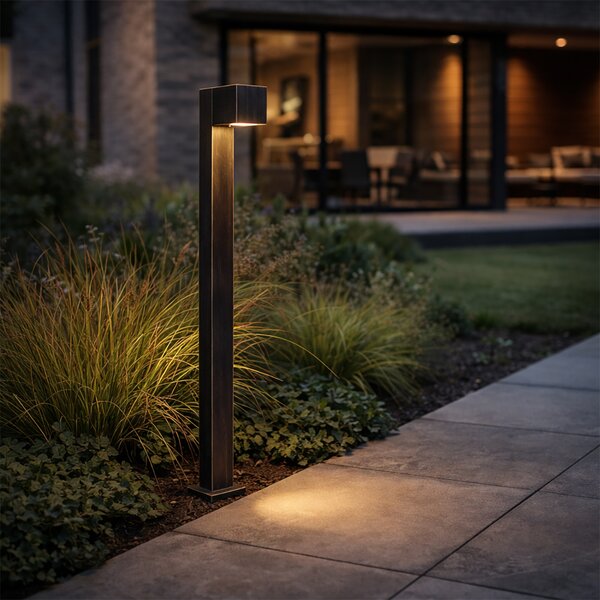 Lampada da esterno a stelo industriale oro anticato 80 cm IP44 - Baleno