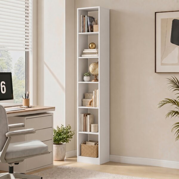 HOMCOM Libreria Verticale a 6 Ripiani per Soggiorno Ufficio Camera da Letto, 29.5x23.5x184 cm, Effetto Legno Bianco | Aosom Italy
