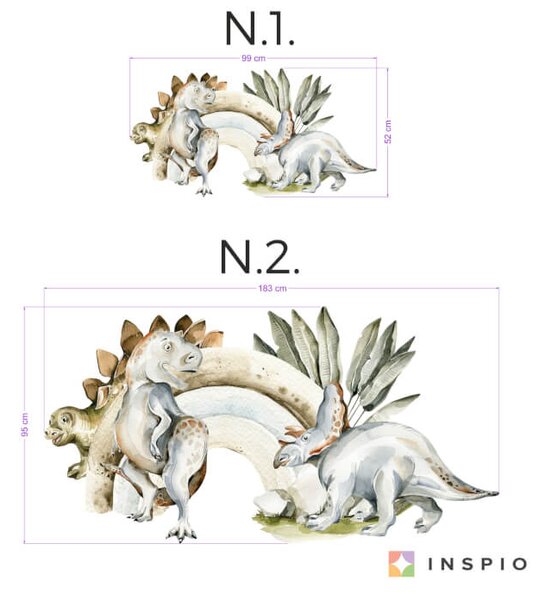 Adesivi da parete - Mondo preistorico dei dinosauri con arcobaleno