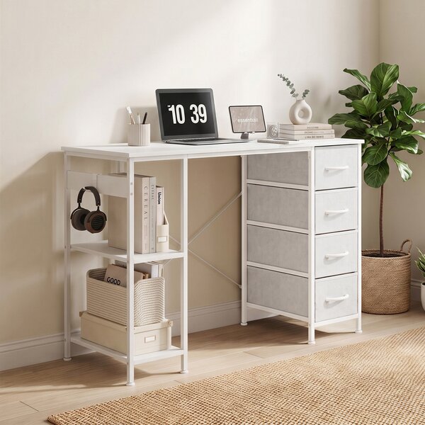 HOMCOM Scrivania per Computer con 4 Cassetti in Tessuto, Struttura in Metallo, Ripiano Aperto, 100 x 40 cm, Bianco | Aosom Italy