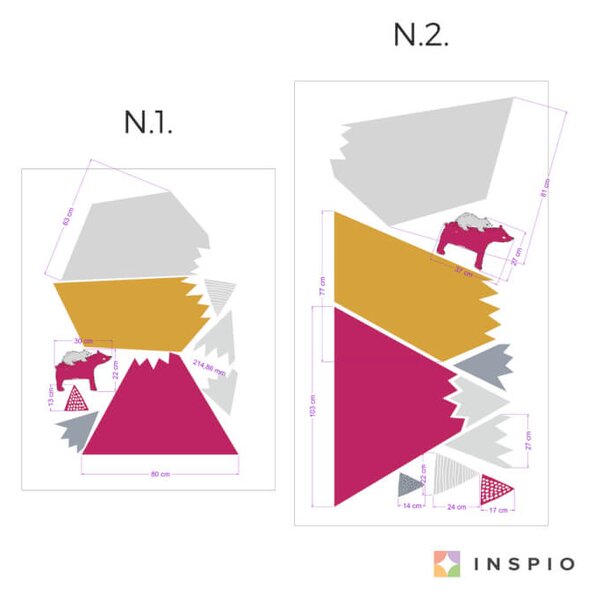 Adesivo delle montagne e delle colline nei colori rosa e senape