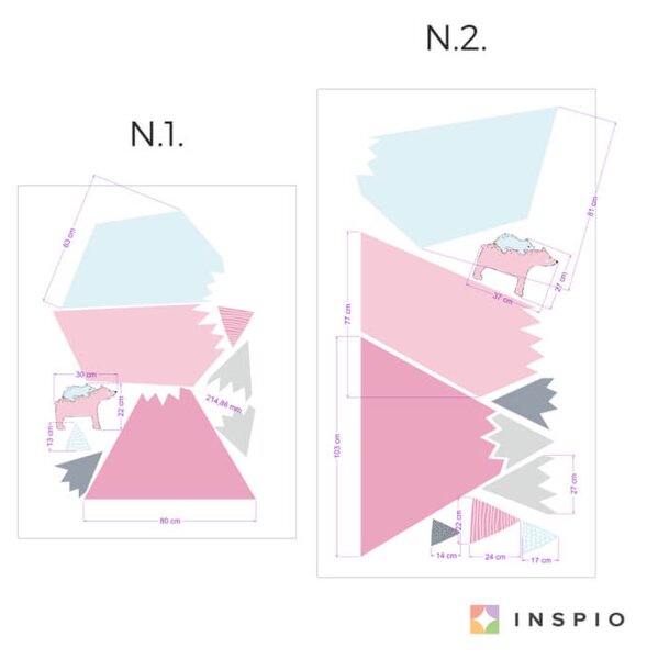 Adesivo delle montagne e delle colline nei colori Rosa