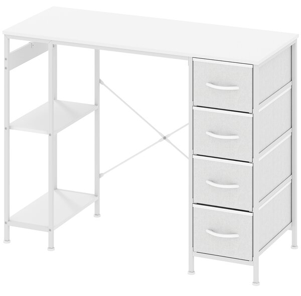 HOMCOM Scrivania per Computer con 4 Cassetti in Tessuto, Struttura in Metallo, Ripiano Aperto, 100 x 40 cm, Bianco | Aosom Italy