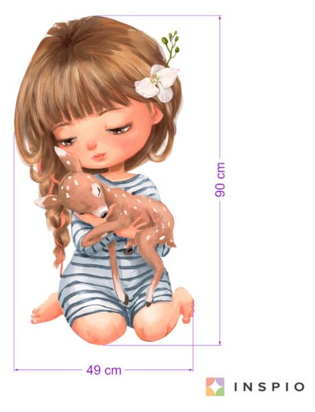 Adesivo per il muro - Bambina con il capriolo