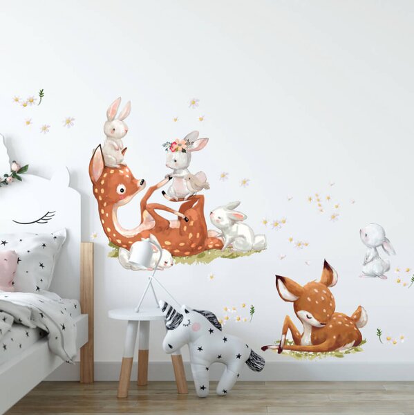 Adesivi per bambini - Capriolo con coniglietti